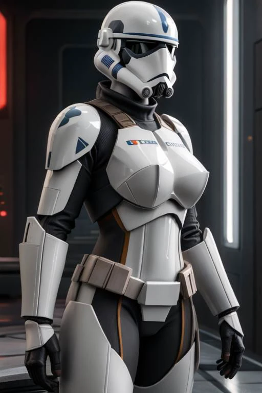 4k official art, unity 8k wallpaper, ultra detailed, beautiful and aesthetic, ultra realistic, masterpiece, best quality  busty woman cosplaying as a 501st clone trooper, masterpiece, best quality, detailed, game_cg, smooth, highres, absurdres, HDR, CGI, V...