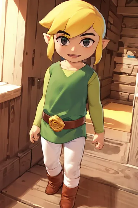 a cartoon image of a young girl in a green shirt and white pants