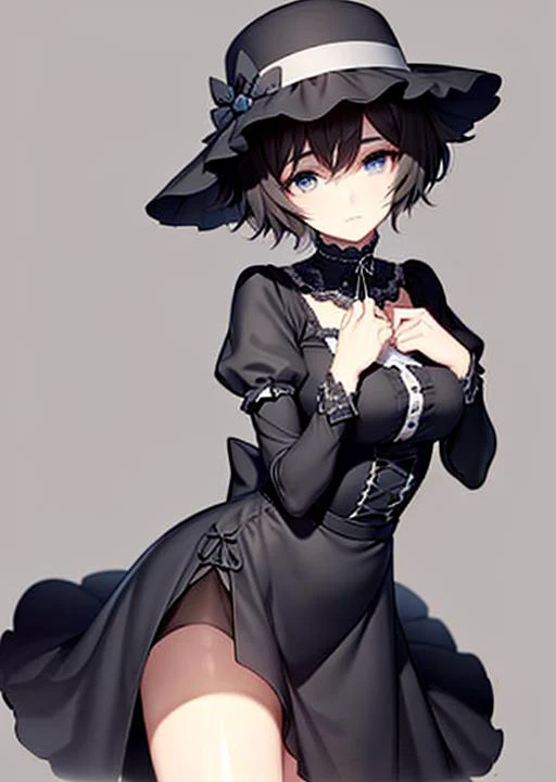 1girl, solo,(best quality),(masterpiece:1.1), hat, gothic dress, looking at viewer, neck ribbon, cute, clear facial skin,  <lora:SteinsGateShiinaMayuriCharecter_v10:0.6>