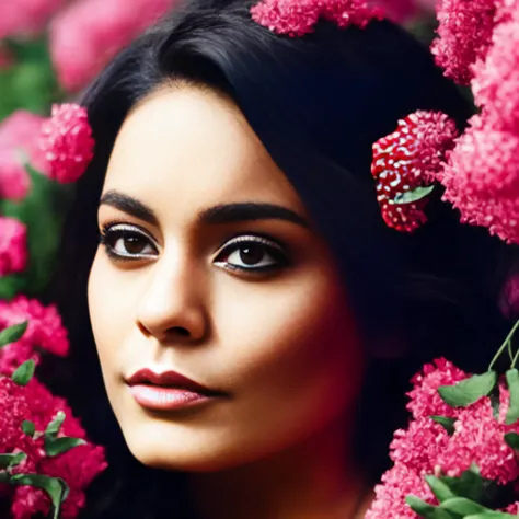 vhudgens1 princess of flowers surround by trees, beautiful woman face in a flower field at night. highly detailed digital painting artstation concept matte sharp focus illustration intricate elegant anime key visual portrait trending pixiv fanbox and makot...