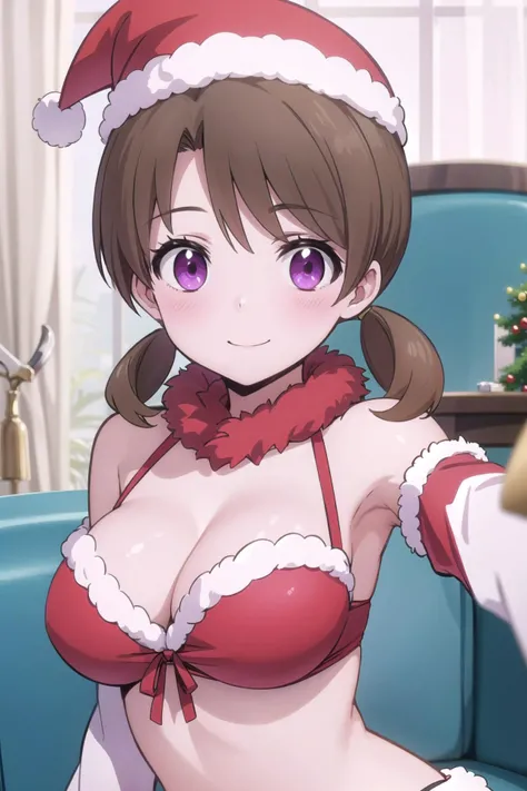 1girl, solo, masterpiece, best quality,
      <lora:honoka-mahouka:0.8>,
        santa costume, santa hat, fur trim, fur-trimmed headwear, detached sleeves, mahouka koukou no rettousei, mitsui honoka, honoka mitsui, purple eyes, brown hair, medium hair, tw...