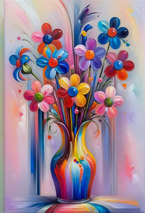 painting of a vase with flowers in it on a table