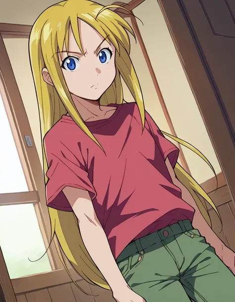 score_9, score_8_up, score_7_up, source_anime,
sarahmcdougal, <lora:sarah-mcdougal-ponyxl-lora-nochekaiser:1>,
sarah mcdougal, long hair, blue eyes, blonde hair,
shirt, t-shirt, pants, cargo pants,
indoors,
looking at viewer, dutch angle, cowboy shot,