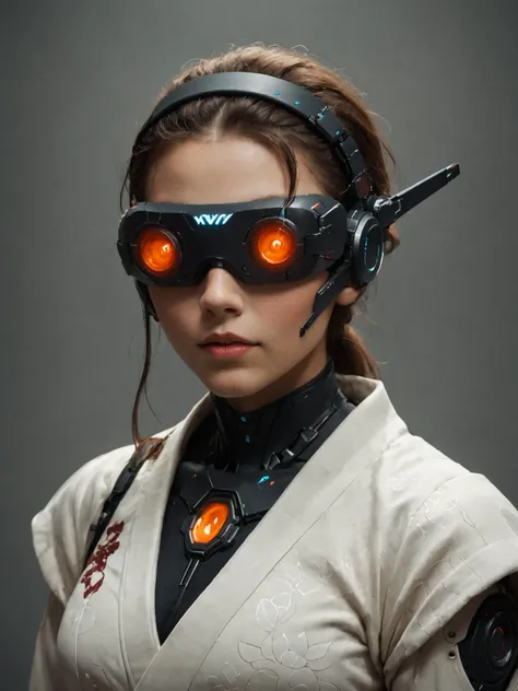 a close up of a woman wearing a futuristic outfit and headphones