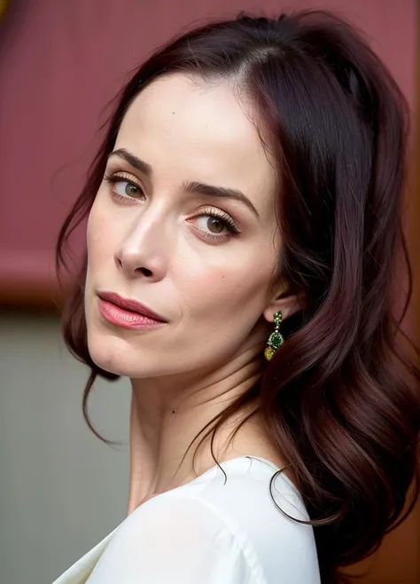 close up portrait of abigailspencer-ti , by Flora Borsi, style by Flora Borsi, bold, bright colours, ((Flora Borsi)), by William Eggleston