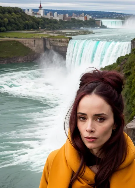 portrait of abigailspencer-ti at the niagara falls, by Flora Borsi, style by Flora Borsi, bold, bright colours, ((Flora Borsi)), by Michael Kenna