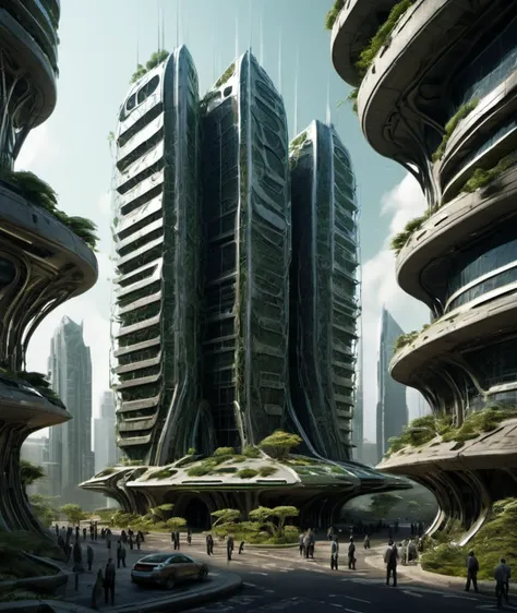 , <lora:DonMG414XL:1> ,scifi, tech, futuristic,        Office Buildings, Conglomerate stone, science fiction, building, architecture