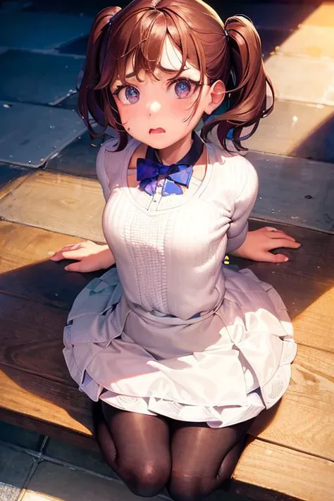 anime girl sitting on a wooden bench with her hands on her hips