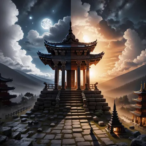 <lora:coexistence_of_day_and_night:1.5> ancient temple