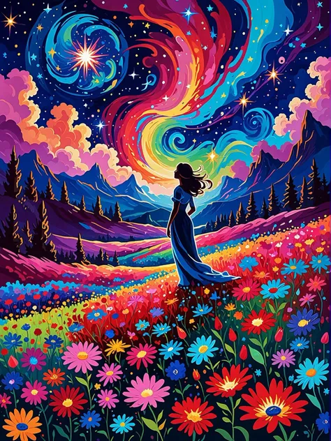 fauvist style the image showcases a breathtaking cosmic scene set against a backdrop of a starry night sky. vibrant, swirling ne...