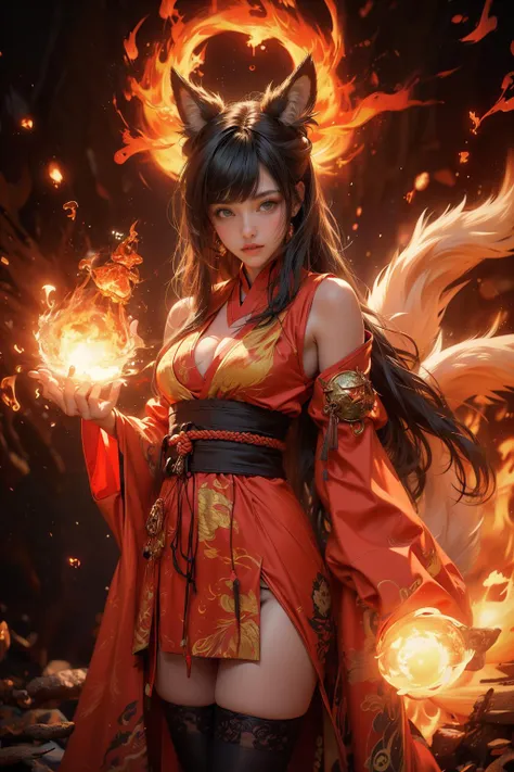 (masterpiece, top quality, best quality, official art, beautiful and aesthetic:1.2),(1girl),extreme detailed,solo,black hair,long hair,bangs,((medium breasts)),cleavage,((((hanfu)))),(((black_thighhighs))),absurdres,wallpaper,colorful,full_shot,looking_at_...