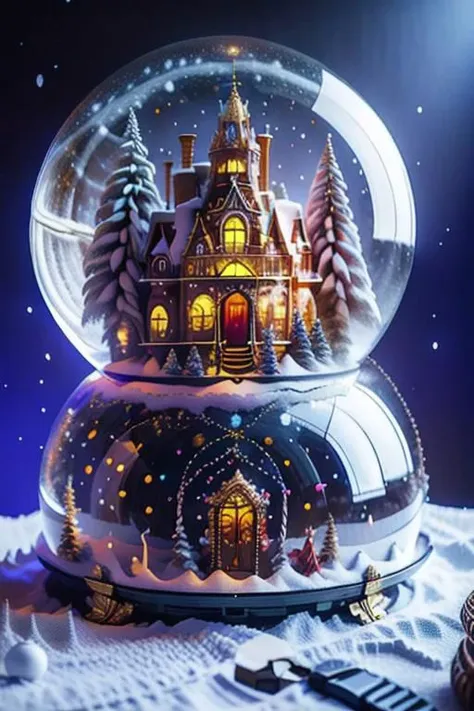 a close up of a snow globe with a house inside of it