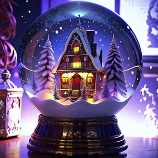 a close up of a snow globe with a house inside of it