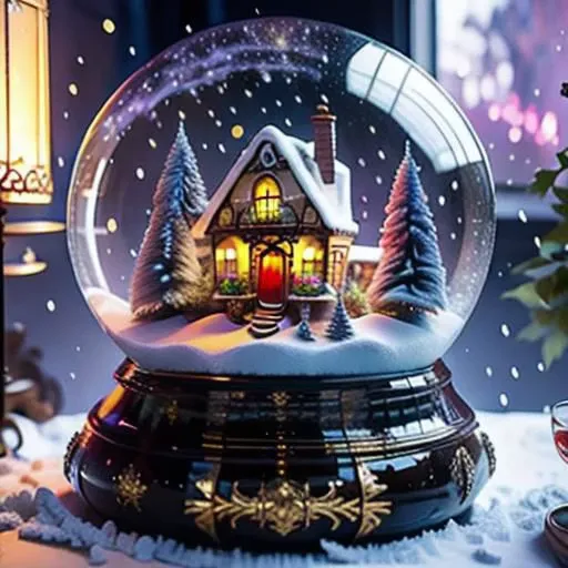 a close up of a snow globe with a house inside of it