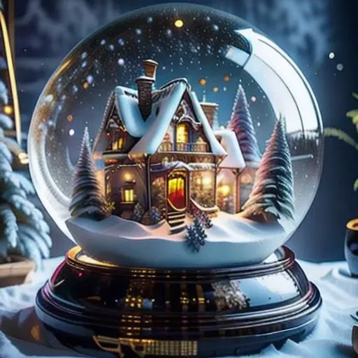 a close up of a snow globe with a house inside of it