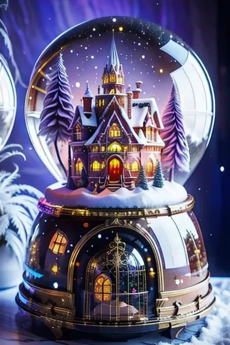 a close up of a snow globe with a house inside of it