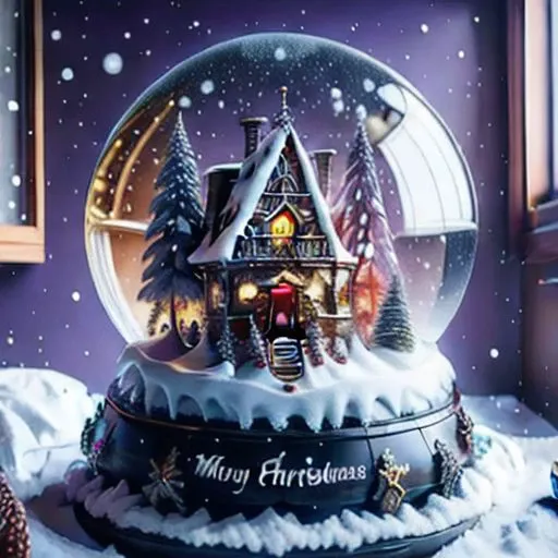 a close up of a snow globe with a house inside of it