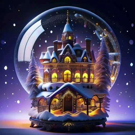 a snow globe with a house inside of it and a tree inside