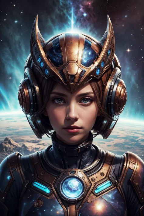 a woman in a helmet with a sci - futuristic look