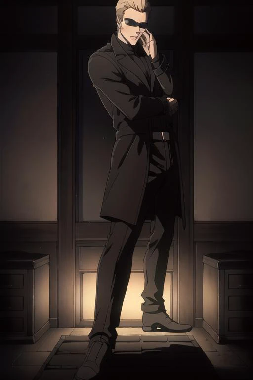 a man in a suit and tie standing in a room