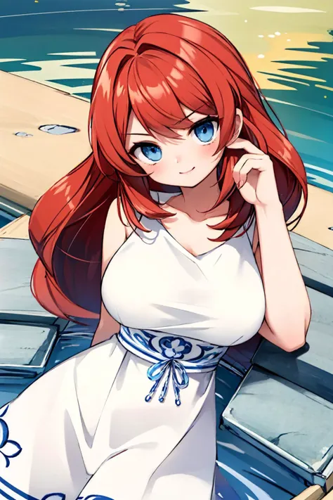 anime girl in white dress sitting on a boat in the water