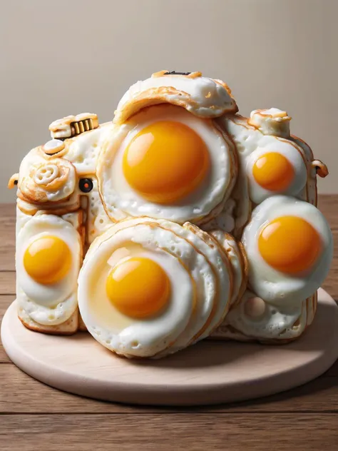 there is a cake with eggs on top of it on a plate