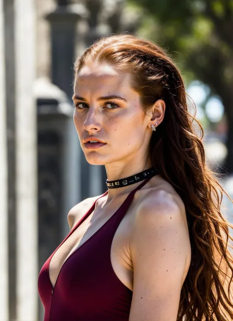 A stunning intricate full color portrait of (sks woman:1) in Buenos Aires, at the Recoleta Cemetery, wearing sportwear, epic character composition, sharp focus, natural lighting, subsurface scattering, f2, 35mm, film grain, , by Guy Bourdin, <lora:locon_ma...