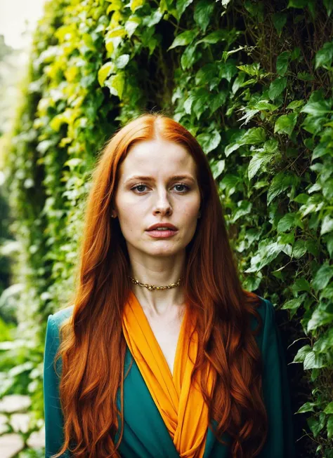 portrait of sks woman in babylon, hanging gardens, by Flora Borsi, style by Flora Borsi, bold, bright colours, ((Flora Borsi)), by Dorothea Lange, <lora:locon_madelainepetsch_v1_from_v1_64_32:1>