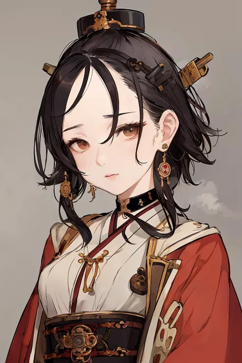 shinyunbok style, A portrait of a steampunk girl with intricately designed steam-powered earrings and a choker.<lora:shinyunbok:0.5>