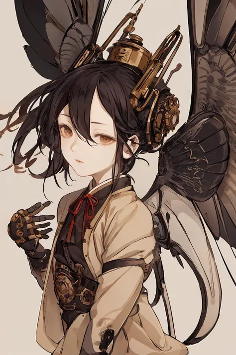 shinyunbok style, A portrait of a steampunk girl with mechanical wings extending from her back, resembling a clockwork angel.<lora:shinyunbok:0.5>