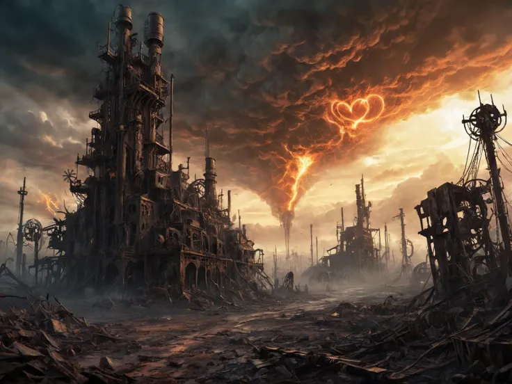 Title: "Echoes of the End: The Forsaken Realm - A Steampunk Apocalypse"
In the wake of a cataclysmic event that ripped through the fabric of reality, leaving the world ravaged and desolate, there lies a legendary landscape known only as "The Forsaken Realm...