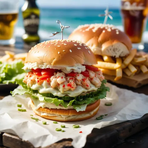 ~*~aesthetic~*~ Food photography style double crab burger, . Appetizing