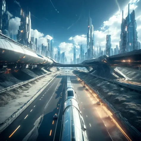 futuristic highway, best quality, HD, ~*~aesthetic~*~