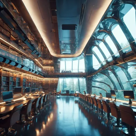 futuristic library, best quality, HD, ~*~aesthetic~*~