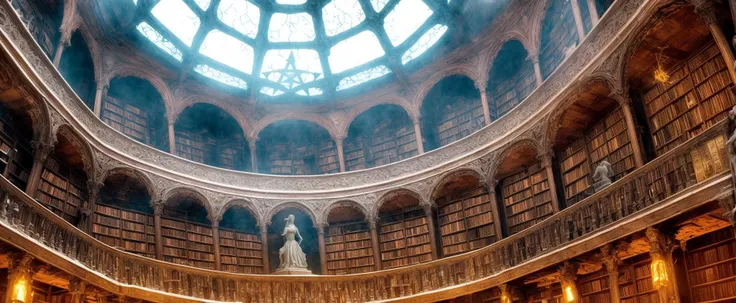 arafed view of a large library with a skylight above it