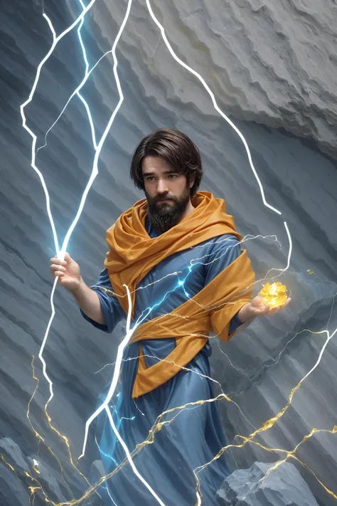 professional candid photo of a (embedding:GS-Masculine:0.8) mage, (sks person:1 male) glowing yellow eyes, wearing crackling metal embedding:kkw-el-lightning (electrified citrine thistle robes) voluminous cape, ornate velvet, bronze, obsidian, burning ethe...