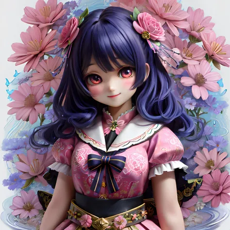 (masterpiece, epic quality, epic detail, 8K resolution, HDR), ambient light, ultra high quality, intricate details, (super detailed original illustration), (1 girl, cheerful smile, joy, upper body), ((harajuku fashion)), ((flowers with human eyes, floral e...