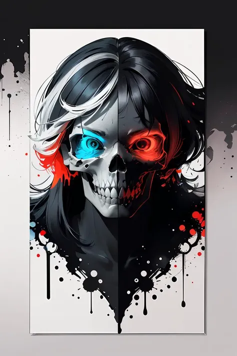 floating skull,red black,artwork, (poster), design, layout, (graphic design1.3), modern art, creative, colorful, abstract, minim...