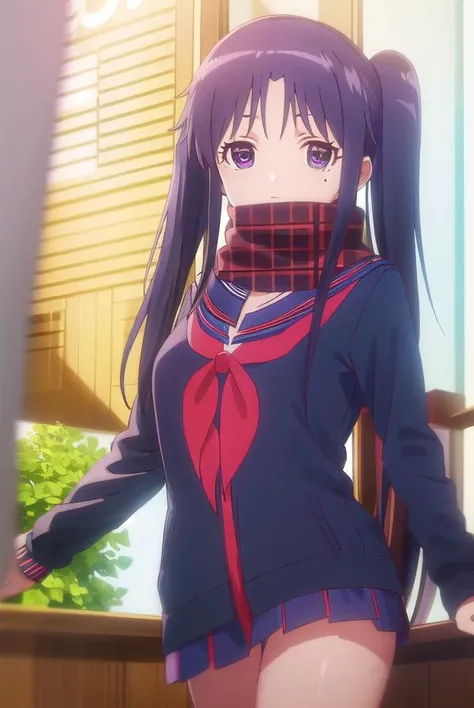 miriyanagiba, <lora:miri yanagiba s1-lora-nochekaiser:1>,
miri yanagiba, long hair, black hair, twintails, (purple eyes:1.1), mole, mole under eye,
BREAK school uniform, serafuku, scarf, red scarf, (blue serafuku:1.5),
BREAK indoors, restaurant,
BREAK look...