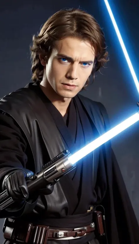 Scar, Holding lightsaber, masterpiece, best quality, 1boy, medium hair, <lora:anakin_skywalker:0.7>, anakin_skywalker