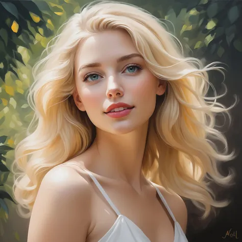 a painting of a woman with blonde hair and blue eyes