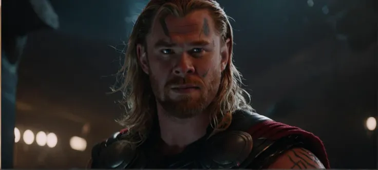 A cinematic film still of a
a close up photo of Thor, tattoos, cinematic lighting, film still, movie