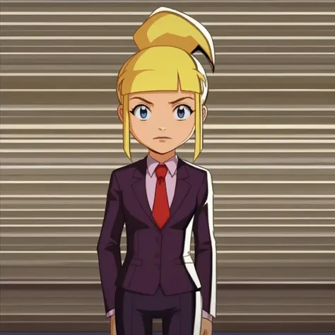 a close up of a cartoon of a woman in a suit and tie