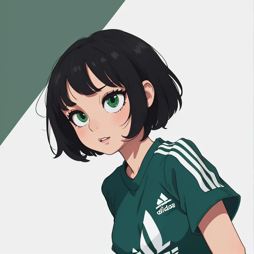 1girl, black hair, short hair, dark green Adidas outfit, <lora:clothesUpdate:0.5>,