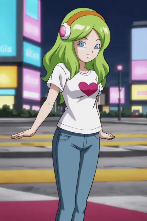 source_anime, score_9, score_8_up, score_7_up, anime screencap,
brianne, 1girl, solo, long hair, smile, blue eyes, green, jeans, t-shirt,looking at viewer, small breasts, city, 
<lora:brianne_pony_v1:0.8>