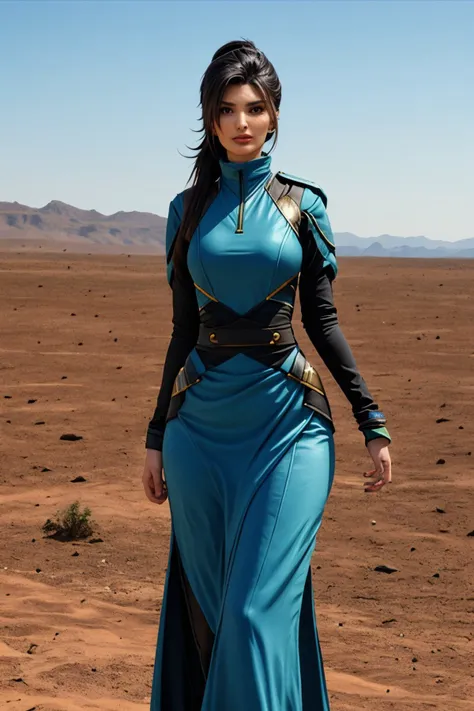 araffe in a blue dress in a desert area