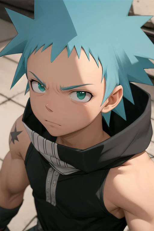 masterpiece, best quality, game cg, 1boy, solo, male focus, looking at viewer, , depth of field, , , <lora:black_star_soul_eater:0.72>, black_star_soul_eater, blue hair, green eyes, spiked hair, , , , 12k resolution