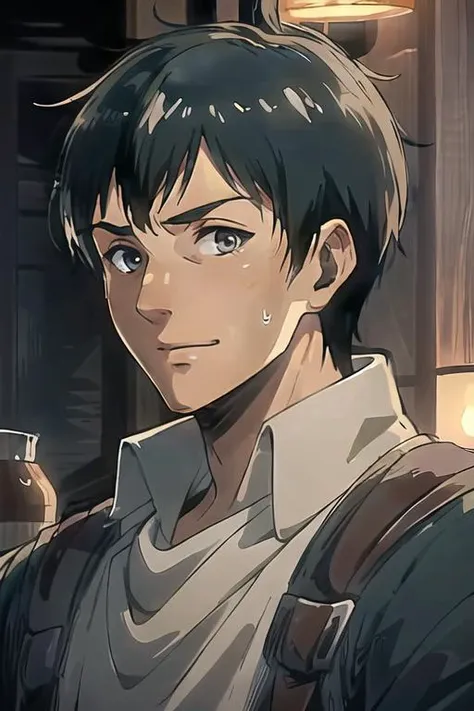 anime - style image of a man with a black hair and a white shirt