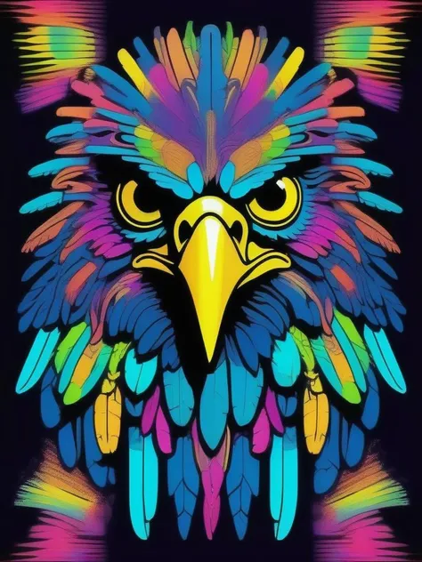 psychedelic eagle, neon colors, comic illustration