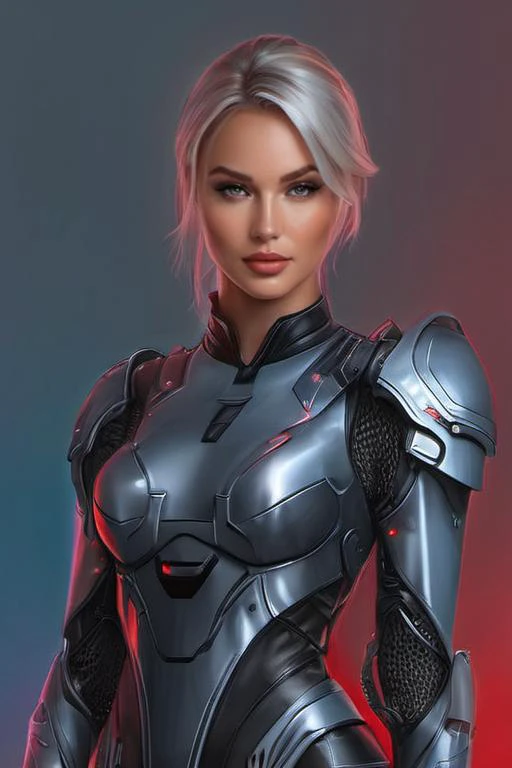 cyborg style, solo, realistic, armor,science fiction,  power armor, high quality, high resolution<lora:xl_2girl_v1:0.7> splash art by megan ducanson, a liquid cute 8kivi8 girl  ((full body)) weraing a D&Gbana evening dress (black dress, long sleeves, long ...